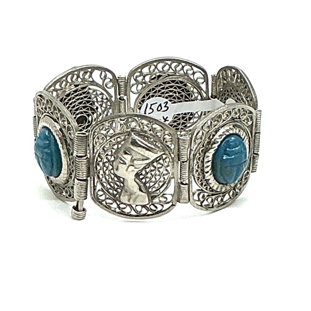 Egyptian Revival Nefertiti and Scarab Bracelet